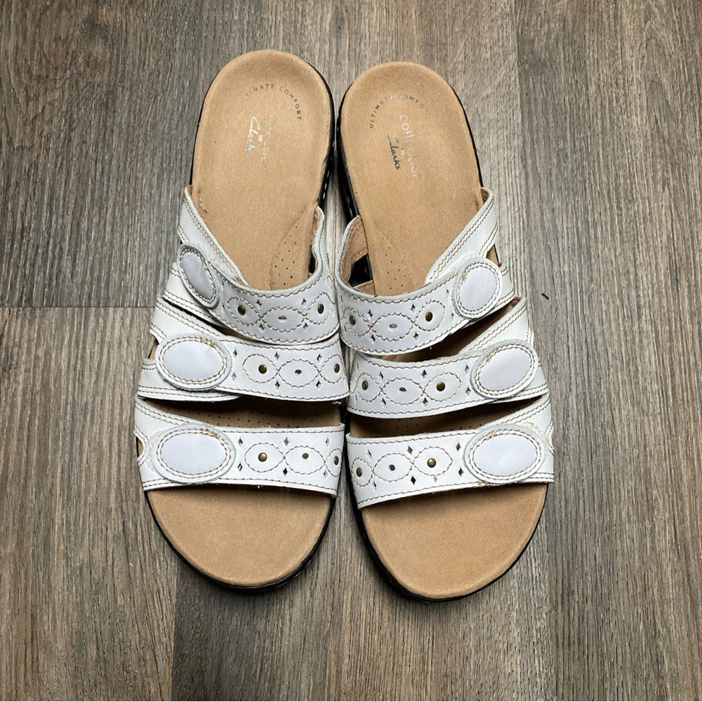 Clark’s Ultimate Comfort Collection Women’s Sandals White Leather Size 9M